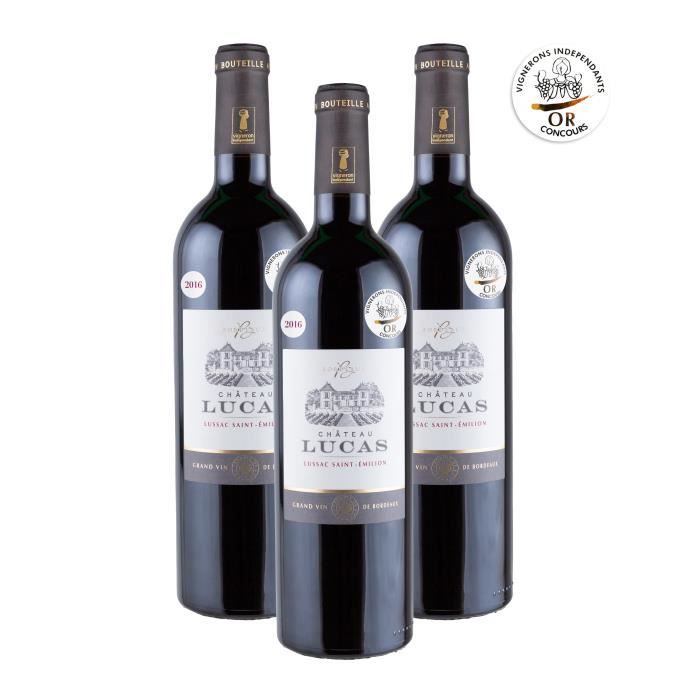 Château Lucas, AOC Lussac Saint-Emilion 2016 - Grand Vin Rouge de Bordeaux - Médaille d'Or Vignerons Indépendants -3 bouteilles