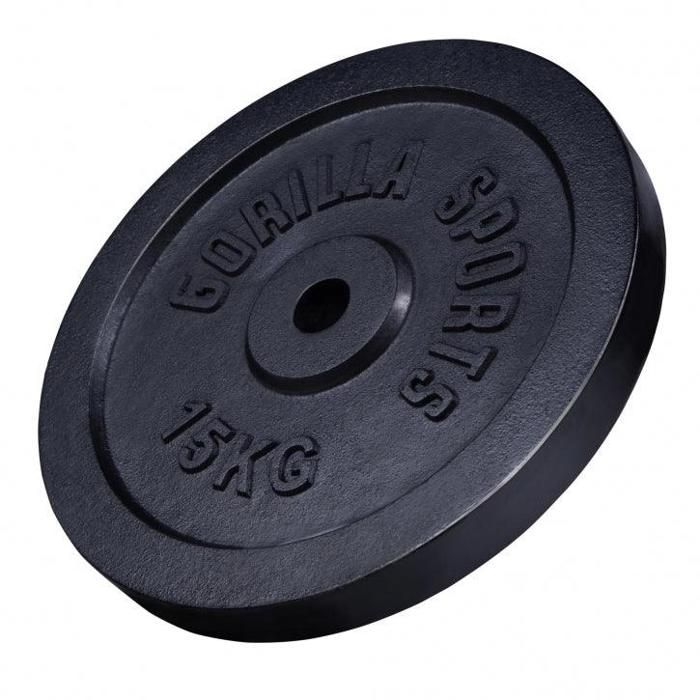 Gorilla Sports - Poids disque en fonte couleur Or ou Noir de 0,5kg à 30kg - NOIR - 15 KG