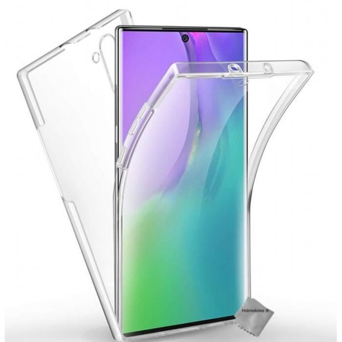 Coque silicone gel fine 360 integrale (avant et arriere) pour Samsung Galaxy Note 10 + verre trempe - TRANSPARENT