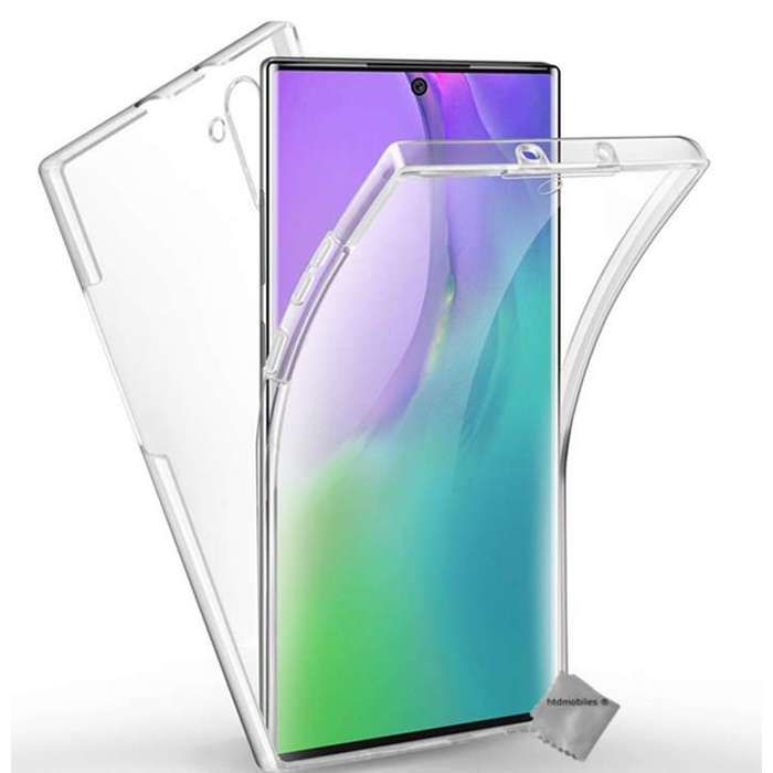 Coque silicone gel fine 360 integrale (avant et arriere) pour Samsung Galaxy Note 10 + verre trempe - TRANSPARENT