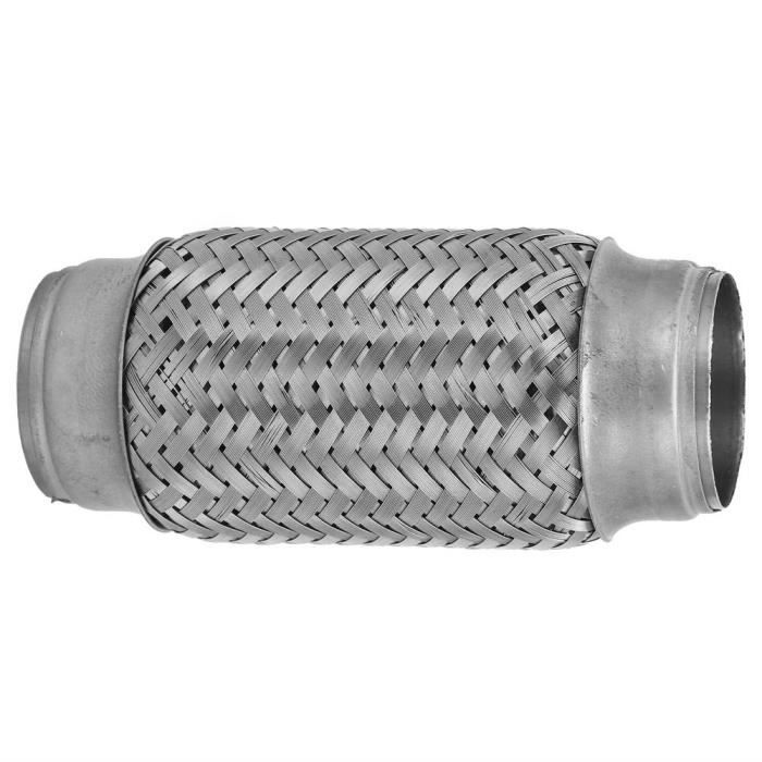 keenso Tuyau d'échappement flexible Tuyau flexible d'échappement en acier inoxydable double tressé 50x155mm argent pour autobus