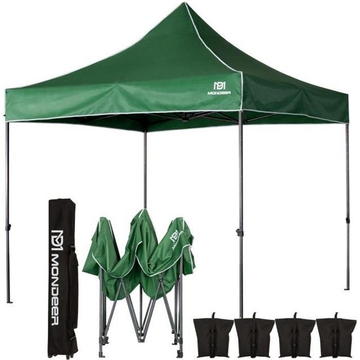 Tonnelle de Jardin Tente de Reception 3mx3m Pliante Impermeable pour Fête,Camping, Festival, Vert - Mondeer