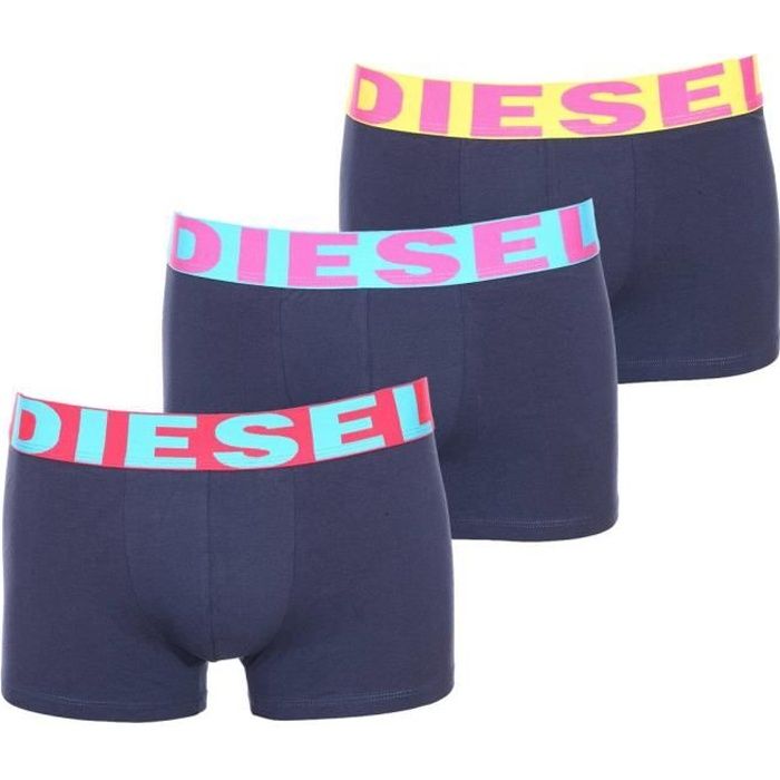 Lot de 3 boxers Diesel en coton stretch à ceinture jaune, rouge et bleu turquoise