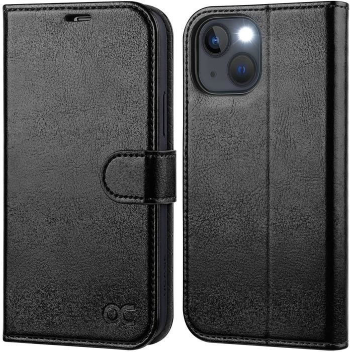Coque Iphone 13 mini Simili Cuir Rabat Noir Porte Carte