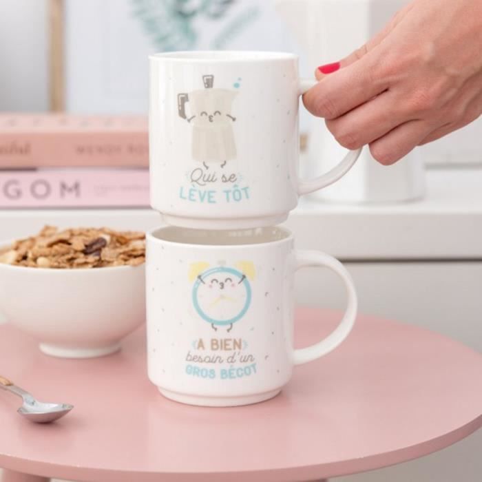 Set de Deux Mugs Emboîtables pour Couples - Mr Wonderful Blanc