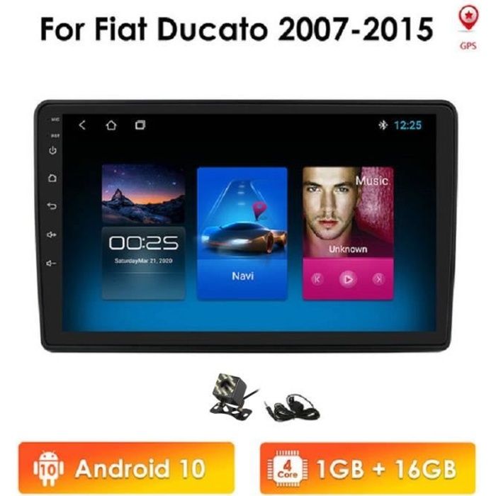 Autoradio Android 2 Din 8 CORE pour Fiat Ducato 2007-2015 lecteur multimédia Navi GPS Audio stéréo 9''Carplay 1G + 16G RDS DSP FM