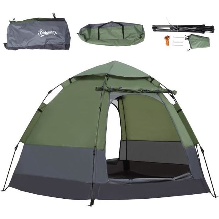 Outsunny Tente pop up tente de camping 3-4 pers. tente dôme étanche légère ventilée 2 grandes portes fibre verre polyester oxford
