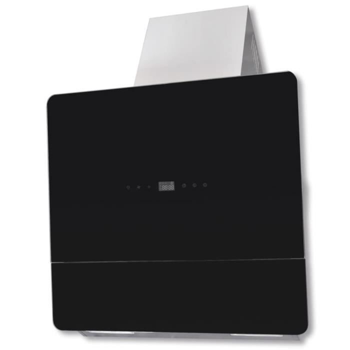 Hotte murale inclinée en verre trempé avec écran 600 mm Noir Hotte aspirante tactile Noir et argent cuisine