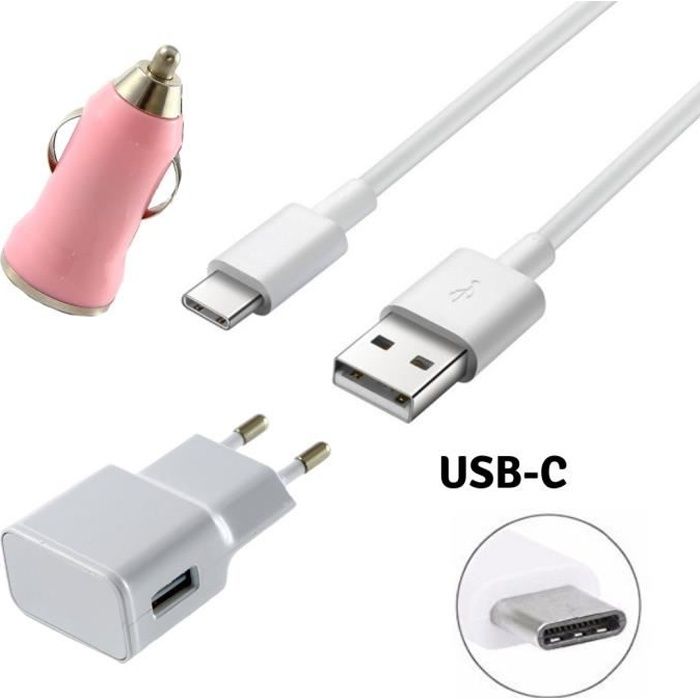 [Compatible Samsung Galaxy NOTE 8 - NOTE 9] Pack Chargeur 3en1 - Cable + Chargeur Secteur + Allume Cigare Rose [Phonillico®]