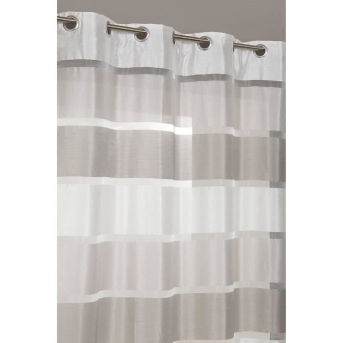 Rideau Voilage Larges Rayures Satinees Ecru Beige