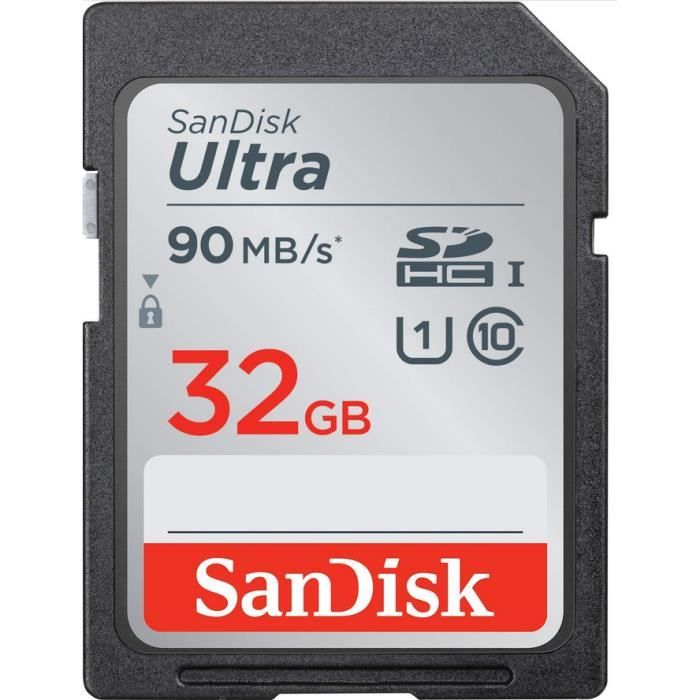 SanDisk Ultra 32Go carte mémoire SD 90Mo/s Class 10 UHS-I SD Full HD Video SDHC Carte mémoire