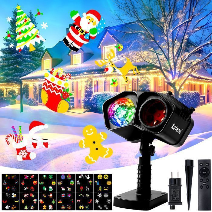 Projecteur Laser LED Pour Jardin, Déco Noël/Halloween, Avec 16 Pochoirs, Neuf