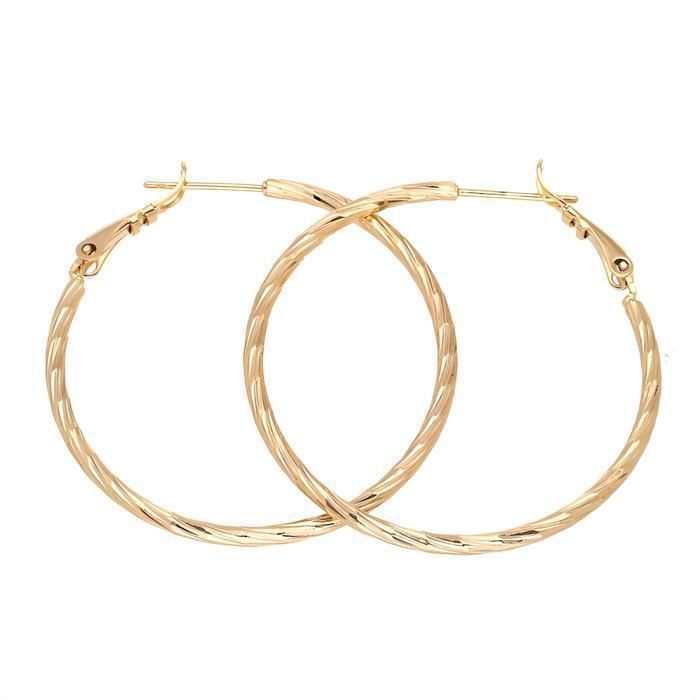Boucles dOreilles - Femme - Créoles - Jonc - Ciselé - Plaqué Or Jaune 750/1000 - 3 Microns - 38 mm