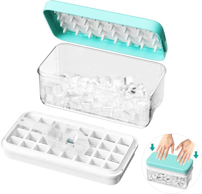 4 Bacs à Glaçons En Silicone Avec Couvercle QOUBNIC - Sans BPA, Empilables, 84 Glaçons Ronds - 10