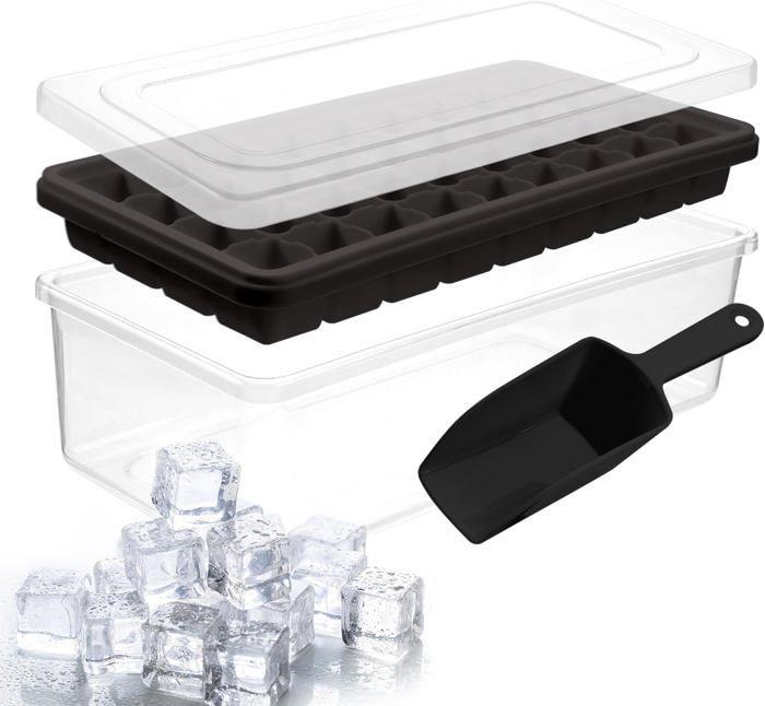 Bac à Glaçons Avec Couvercle Et Tiroir - 48 Cases - Réutilisable - Pour Whisky, Cocktails, Café - 11