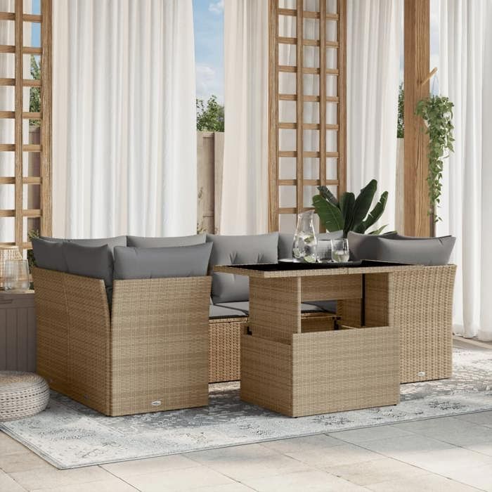 vidaXL Salon de jardin avec coussins 7 pcs résine tressée 3266379 - vue 6