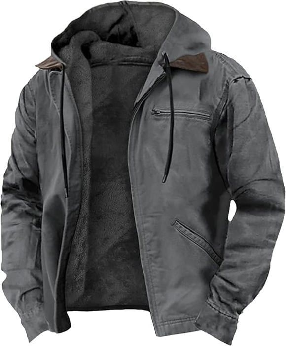Blouson Homme Hiver Veste Running Personnalisable Classe Manches Longues Manteau a Capuche Automne Décontracté Gris