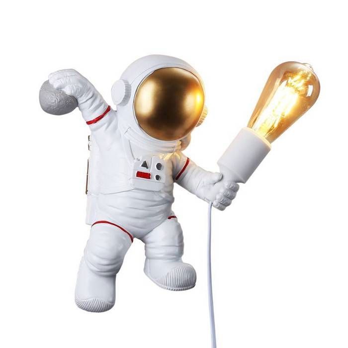 Applique Murale Astronaute Enfant – Lampe Chambre Garçon Fille Avec Prise & Interrupteur, Design Fusée E27, Veilleuse Décorative Blanche + Câble 1,5 M