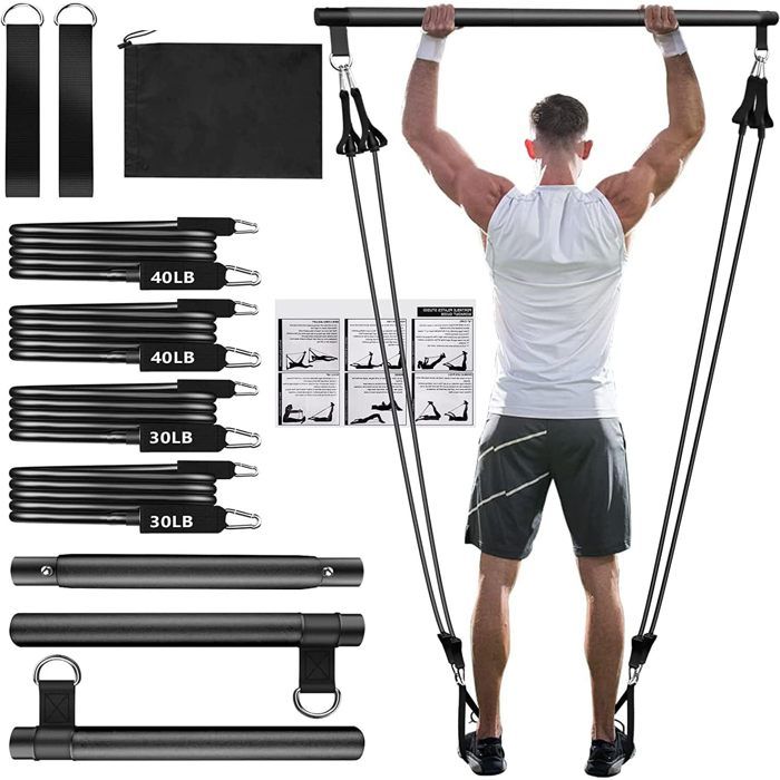 INF Kit de barre de Pilates avec bandes de résistance - Équipement de gym à domicile