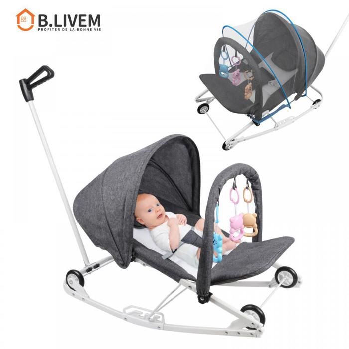B.LIVEM Balancelle Bebe Transat Bebe Sécurisé Avec 4 roues pour Bébé 2-15 kg Transat Bébé 2 en 1 Gris