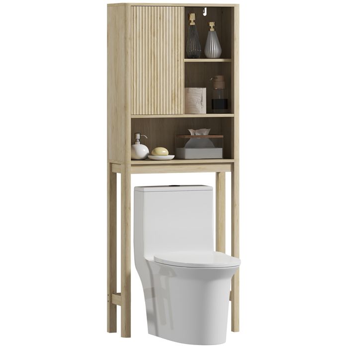 Meuble de rangement au-dessus des toilettes - HOMCOM - porte coulissante compartiments et étagère réglable - blanc