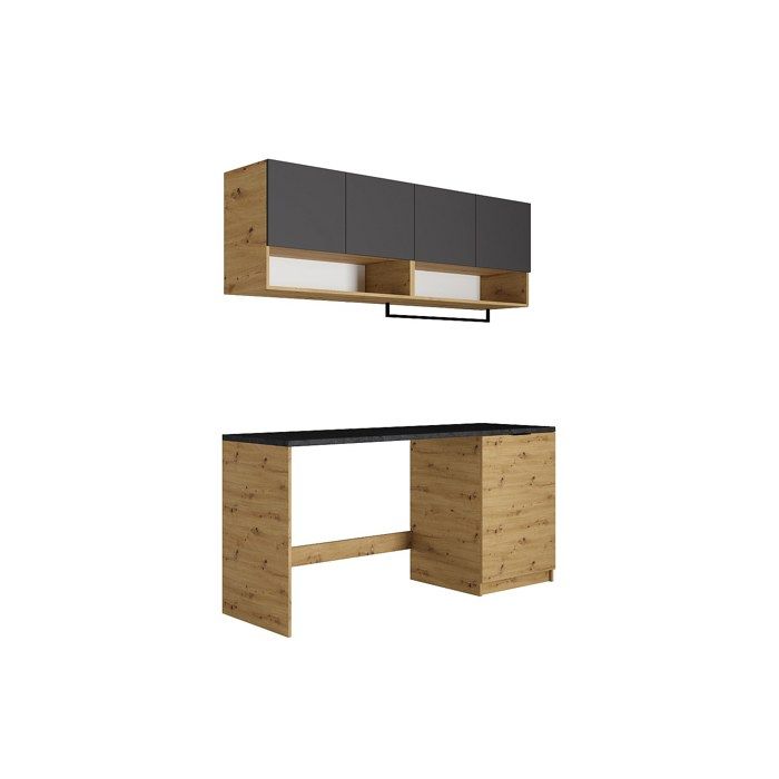 Meubles de buanderie pour machine à laver avec plan de travail - L182 cm - Anthracite et naturel clair - NATAJI Meubles de buanderie pour machine à laver avec plan de travail - L182 cm - Anthracite et naturel clair - NATAJI