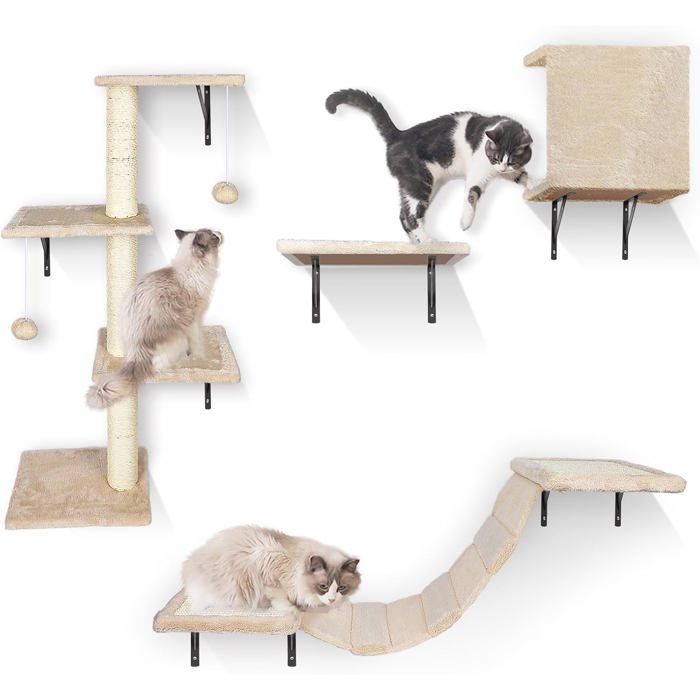 Comparer les prix de Étagères Murales pour Chat10 pièces Ensemble de MeublesArbre a Chat Mural avec BalleLitPontPerchoirMeuble pour Chats