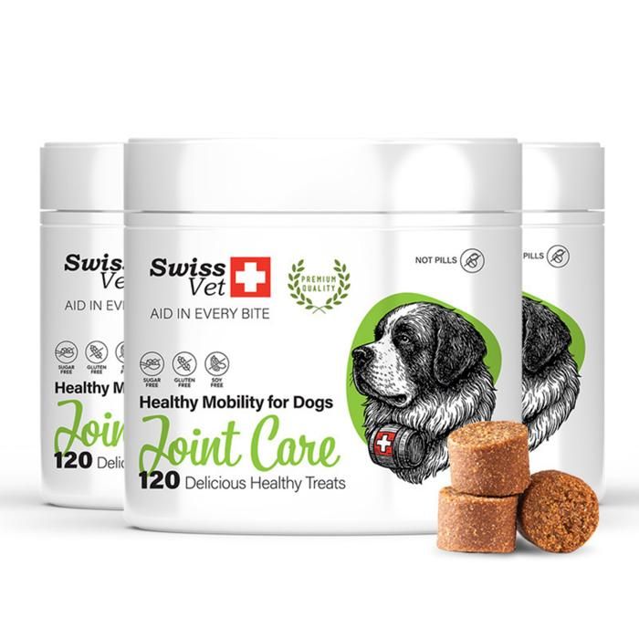 Complément Alimentaire pour Chien - SwissVet - Soutien Articulaire - Arthrose - 3x120 Bouchées Naturelles Complément Alimentaire pour Chien - SwissVet - Soutien Articulaire - Arthrose - 3x120 Bouchées Naturelles