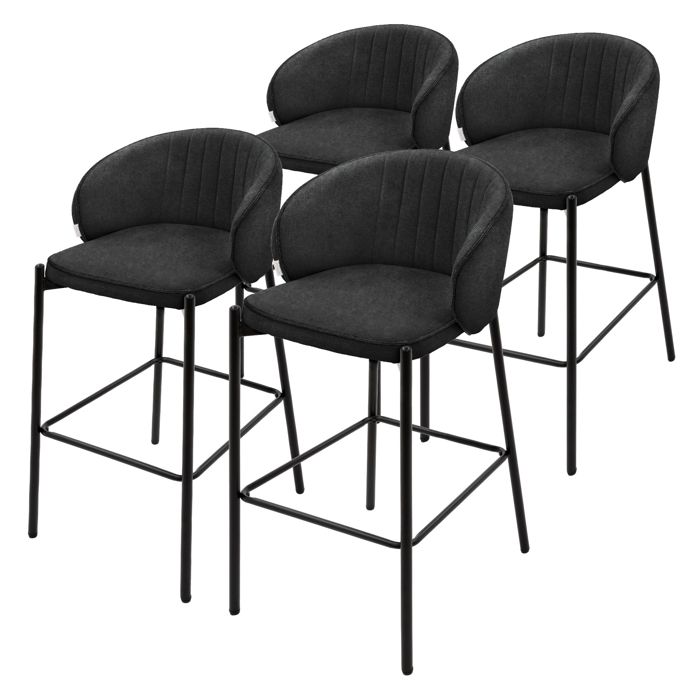 Lot 4 tabourets de bar ML-Design tissu anthracite hauteur 76 cm avec dossier et repose-pieds îlot