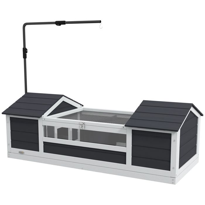 Maison tortue terrestre extérieure enclos tortue 2 niches support de lampe réglable bois massif 120 x 565 x 43 cm gris