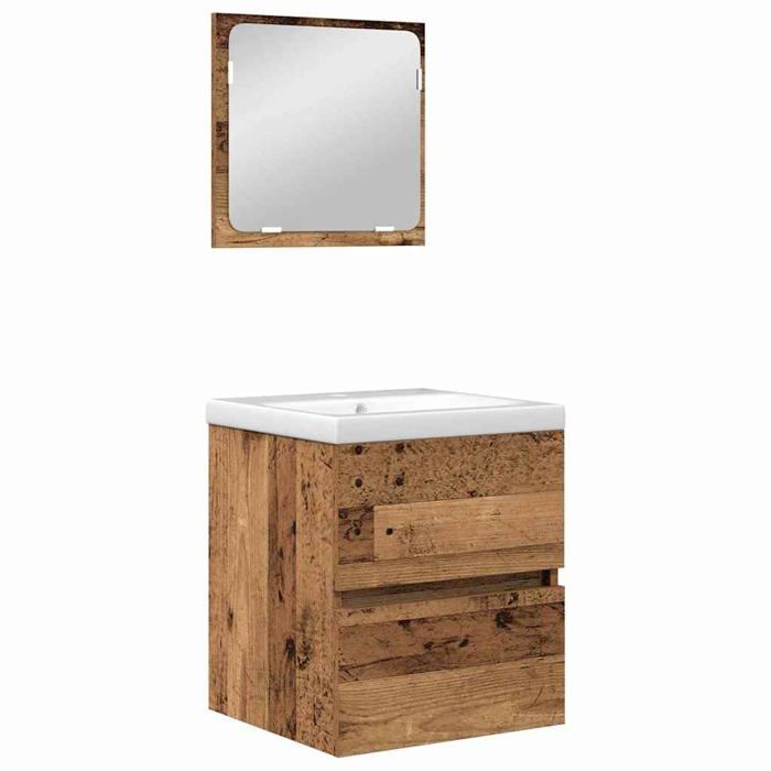 Ensemble de meubles de salle de bain mural - vidaXL - Bois ancien et blanc - Bois dingénierie - 41x385x46 cm