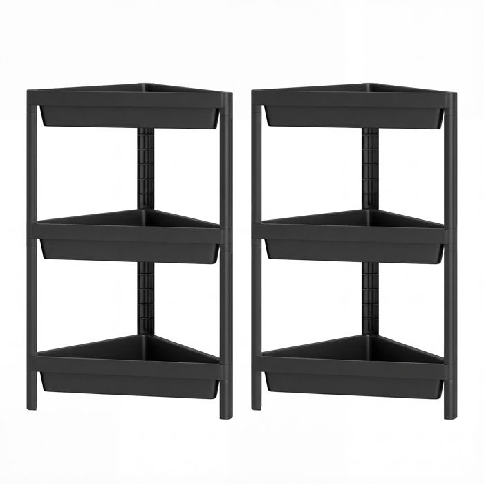 Lot de 2 Étagères à 3 Niveaux COSTWAY Design Amovible Trous de Drainage Étagère sur Pieds pour Cuisine Salle de Bain Salon Noir