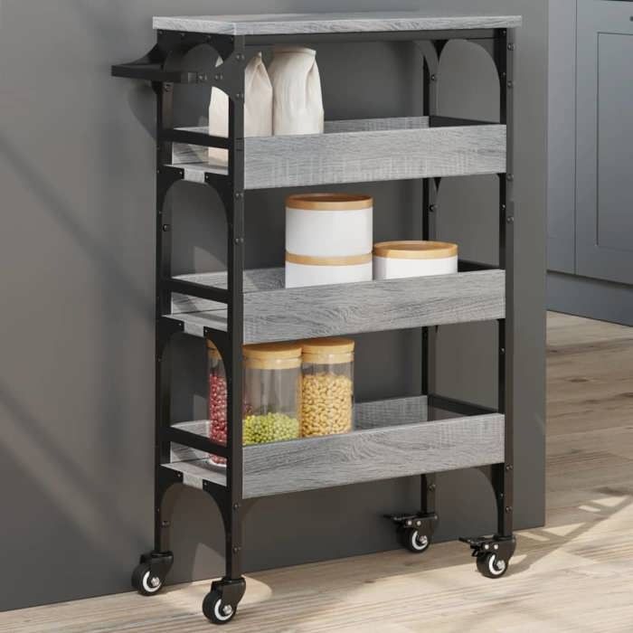 Gris Chariot de cuisine sonoma gris 53x20x76 cm bois dingénierie - Dessertes H11012
