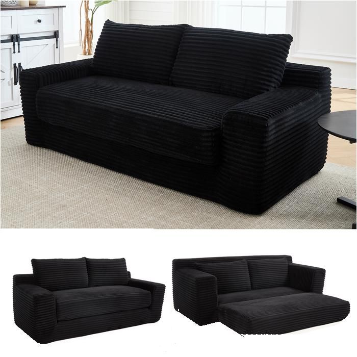 DRIPEX Canapé modulable 2 places en velours côtelé avec coussinscanapé lit compact sans structure180*85*62cmNoir