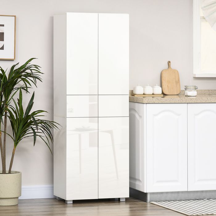MOTHINESSTO1243-Armoire de cuisine meuble de rangement buffet 4 portes avec étagères réglables - dim. 60L x 35l x 170H cm blanc laqu