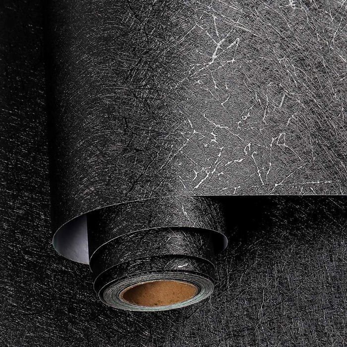 Papier Peint Adhésif Noir avec Motif de Fil de Soie Papier Peint Adhésif Mural Décoratif Amovible Lavable Stickers Meubles 40CM*2M