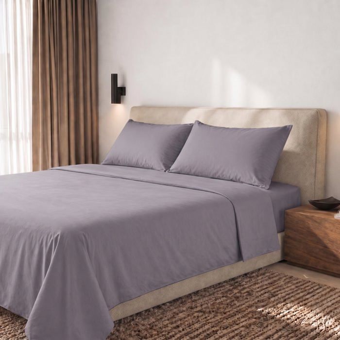 Parure de lit 2 places - THE WHITE STONE - 200 TC - 100% coton percale - Gris foncé - Drap-housse 180x200 Parure de lit 2 places - THE WHITE STONE - 200 TC - 100% coton percale - Gris foncé - Drap-housse 180x200