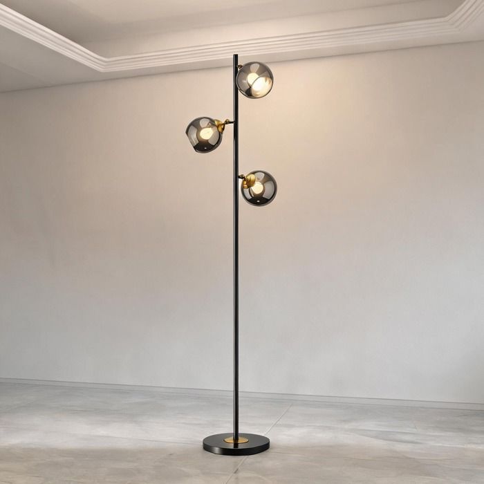 Floor and Table Lamps with Noir Métal pairing 14.2 in with LED Lighting and Lampadaire à 3 globes orientables en métal chromé