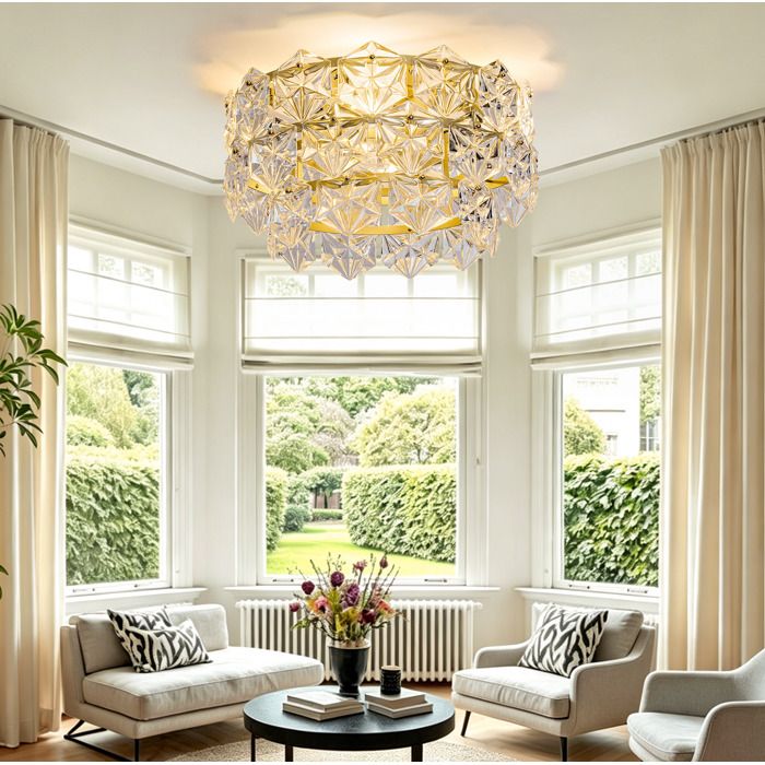 Ventilateur de plafond 19 pouces avec lustre cristal or commande App et télécommande 6 vitesses