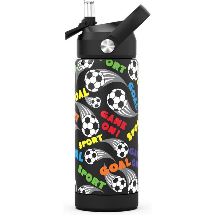 Gourde Isotherme Pour Enfant Avec Paille acier Inoxydable-550Ml-Sans Bpa-Anti-fuite-Bouteille Deau Isotherme Pour Lécole(Football)