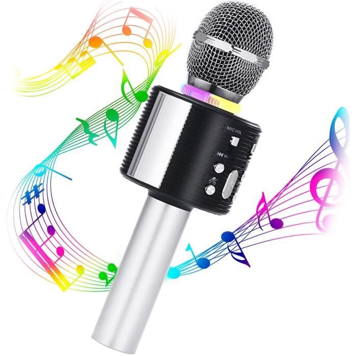 Microphone karaoké 4-en-1 Microphone sans fil avec lumière LED, microphone  portable, noir, adapté aux enfants, filles, garçons et adultes