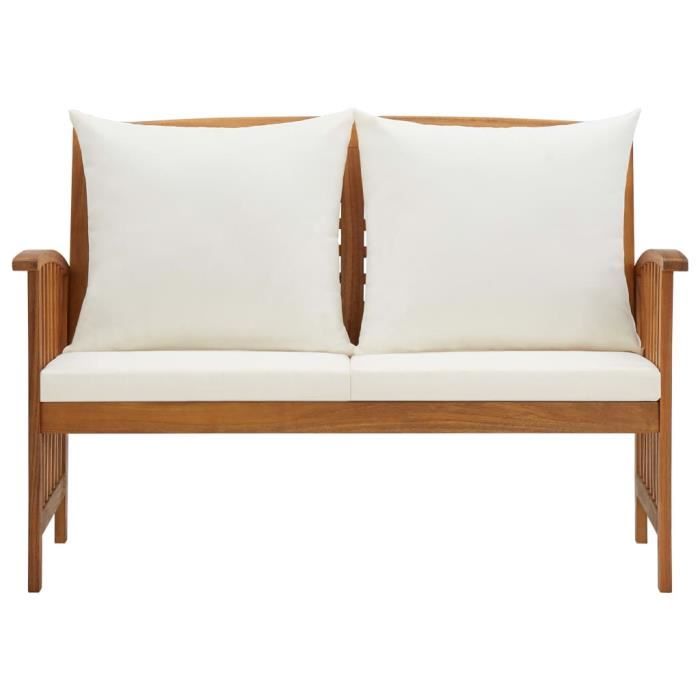 Banc de jardin - AKOZON - 119 cm - Bois dacacia massif - Coussins confortables - 3 places