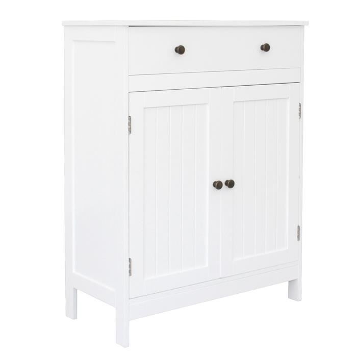 meuble colonne de salle de bain - alightup - double porte et étagère ouverte - verni - blanc - 60 x 30 x 80 cm