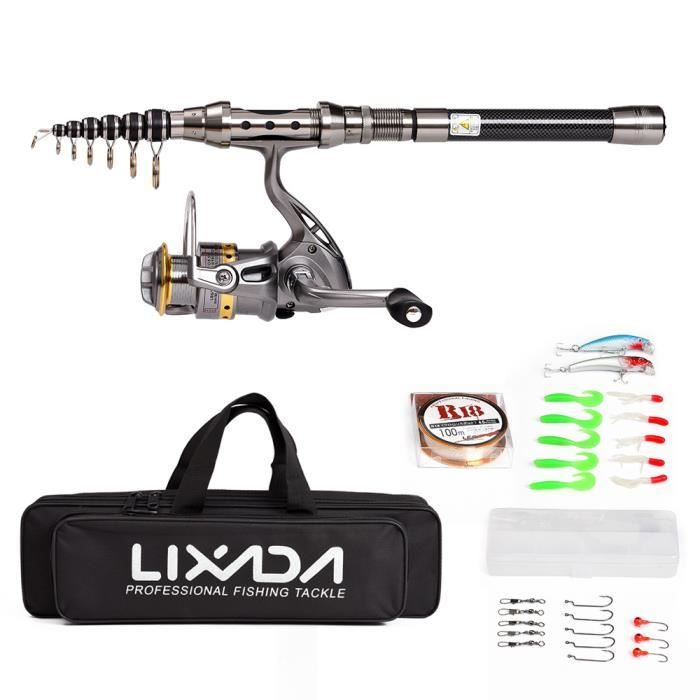Lixada Canne /à P/êche T/élescopique et Reel Combo Kit Complet Moulinet de P/êche de Vitesse Organisateur Pole Set avec 100M Ligne de P/êche Leurres Crochets