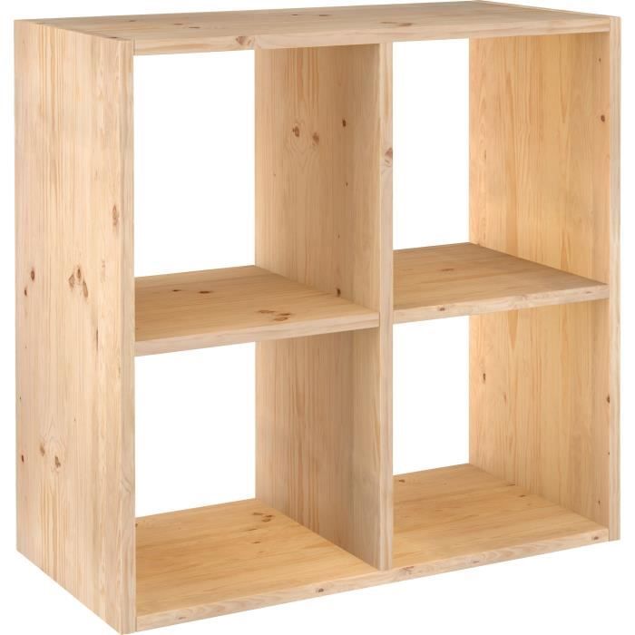 cube de rangement 4 cases pin masif - 70.8 x 70.8 x 33 cm - bois brut