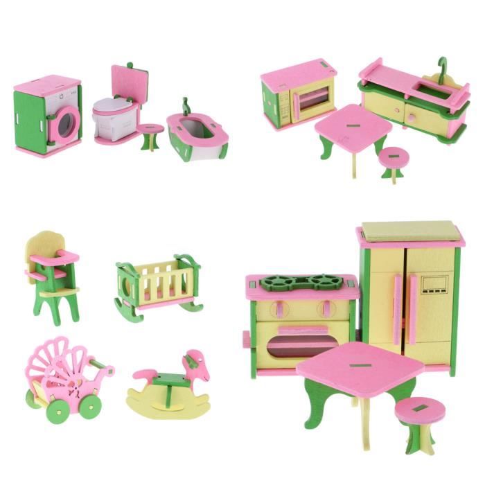 MAISON 4 Sets Maison de poupée en bois Cuisine miniature ...