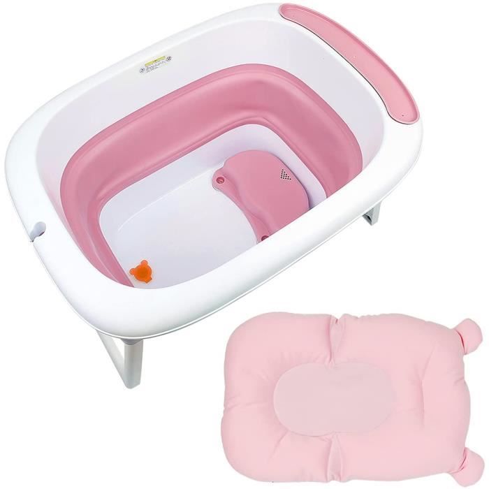Baignoire Bébé Pliable 3-en-1 - Avec Tabouret Et Antidérapant, 6 Mois à 7 Ans, Charge 35kg (Bleu)