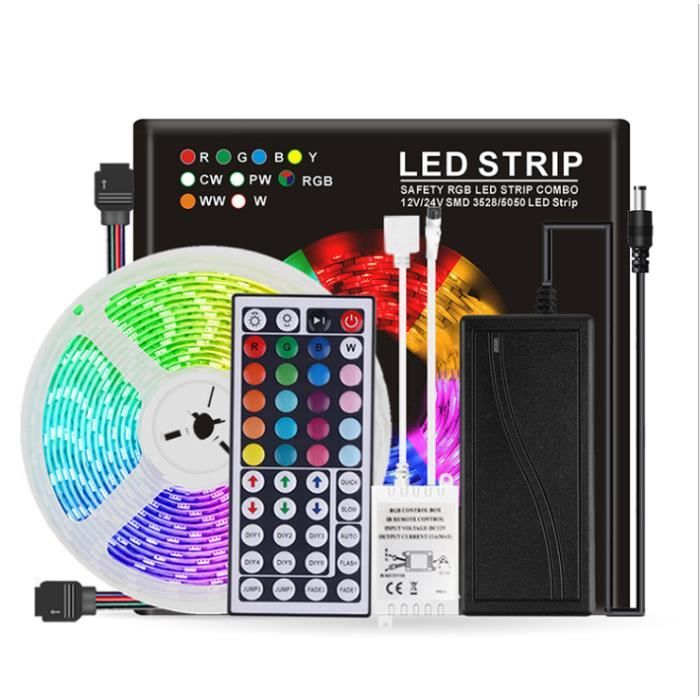 Bande Led 5M 5050 RGB,Bande Flexible Lumineux Strip Light IP65 3A 12V Avec 44 Touches T/él/écommande Infrarouge,Lumi/ère dAmbiance D/écoration LED Ruban Multicolore