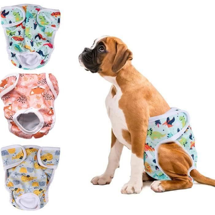 Couches Lavables pour Chiennes - Marque Inconnue - Taille L - Motif Requin Renard Dino