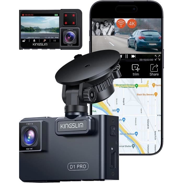 Caméra De Bord - 4k Dashcam Avant Intérieur Pro Embarquée Voiture Gps Wi-fi Double Caméra 4k/1080p Grand